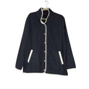 Susan Graver Weekend Snap Jacket Size XL Black Polar Fleece with Ivory Trim